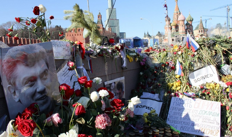 Memorial to Boris Nemstov on Bolshoy Moskvoretsky Bridge in Moscow assassinated here on February 27 2015