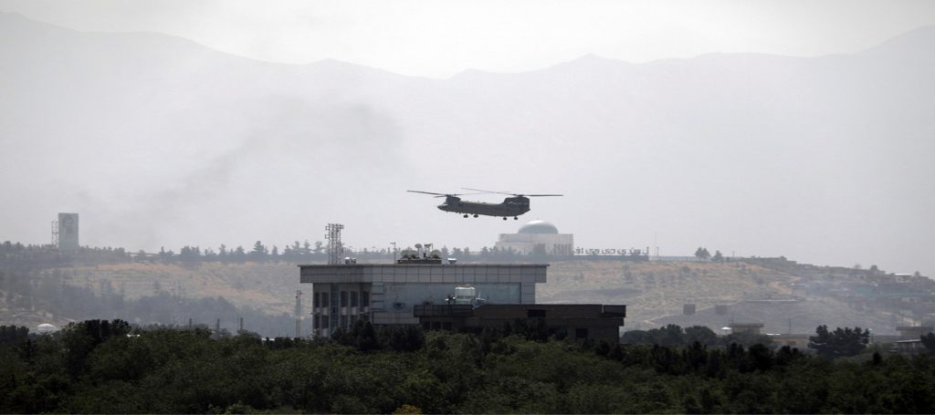 Helicopters are landing at the U.S. Embassy in Kabul as diplomatic vehicles leave the compound amid the Taliban advanced on the Afghan capital.