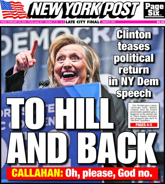 NY Post cover this morning Feb 18